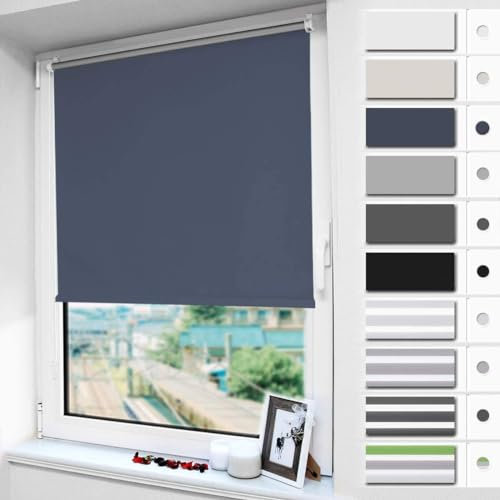 Magiea Verdunklungsrollo ohne & mit Bohren Klemmfix, Dunkelblau B100 x H170 cm (Stoffbreite 95 cm), Klemmrollo Thermorollo, Innenrollo für Sonnen- und Sichtschutz, Rollos für Fenster & Tür