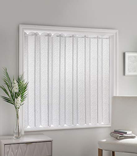 Parma - Plain Textured, Vertical Louvre Style Window Blind, Pleated Lace Panel Curtain, with café curtain style top in White (Width - 72 (183cm) x Drop - 90 (229cm))