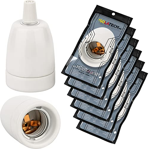ISOLATECH 6Stk E27 Keramik Lampenfassung mit Zugentlastung LED Energiesparlampen (max.250V/4A) Leuchtmittel Home Installation Einbau Decke Halterung Küche Sockel Badezimmer hitzebeständig
