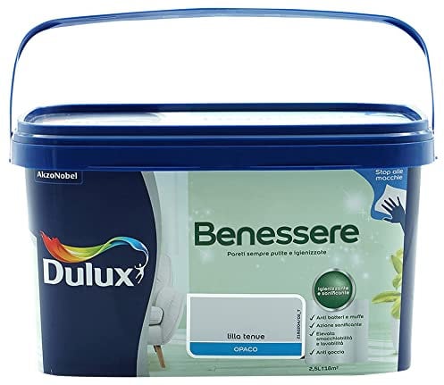 Dulux Benessere Pittura Colorata all'Acqua per Interni Superlavabile Anti Muffa Anti Batteri con Ioni D'Argento, 2.5 Litri, Lilla Tenue, 2.5L