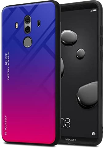 Cadorabo Estuche Compatible con Huawei Mate 10 Pro en PÚRPURA - Rojo - Funda Protectora Bicolor Fabricada en Silicona TPU y Parte Trasera de Cristal Templado