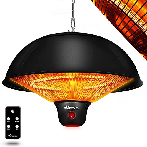 TRESKO Chauffage Radiant Plafond Infrarouge | 1500W + Télécommande + Affichage LED | Radiateur Rayonnant Électrique de Terrase | 3 Niveaux de Chaleur (Noir)