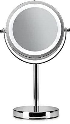 Croydex MM703000E Chrome Battery Operated Pedestal Mirror, H:30cm x W:12cm x D:18cm