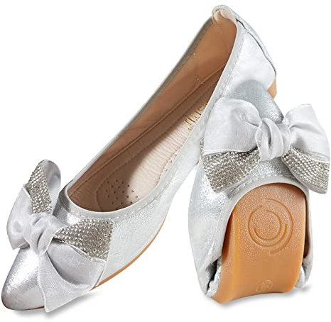 MACHSWON Womens Ballet Flats Sparkly Comfortable Casual Pointed Toe Bow-Knot Slip on Wedding Ballerina Dressy Flats Shoes Women(Silver01, Size 7)