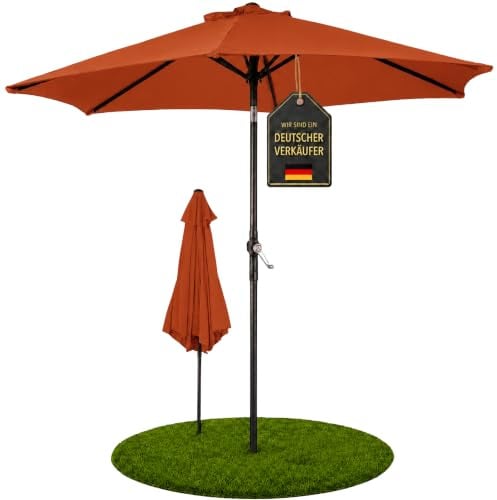 Ondis24 Strandschirm 2,3 Meter Sonnenschutz Sonnenschirm 230 cm rund mit Kurbel, Knick-Gelenk, UV 50, zweifarbig, 38mm Standrohr (Terracotta)
