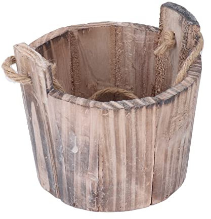 Macetero de Barril de Madera Redondo, Transpirable, Bueno para El Crecimiento de Las Plantas, Resiste El Calor del Sol y El Duro Invierno, No SE Decolora, No Se Congela, Estilo Retro Campestre