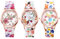 JewelryWe 3pcs Uhren Damen Analog Quarz Armbanduhr Mode Exquisit Blumen Blumendruck Beiläufige Uhr mit Silikon Armband
