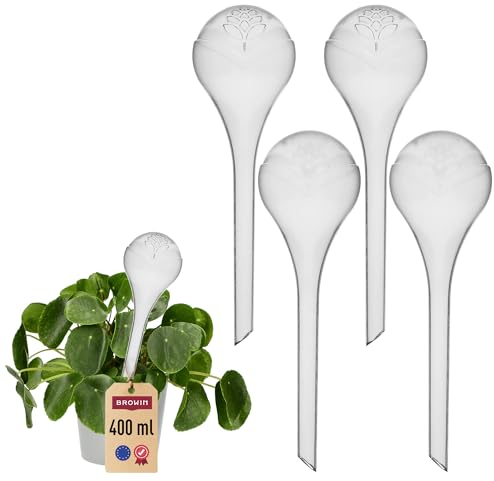 BROWIN® Bewässerungskugeln für Pflanzen | dosierte Bewässerung | Automatische Bewässerungssystem für Pflanzen | Tröpfchenbewässerungsbausätze (400 ml) (4, transparent weiss)