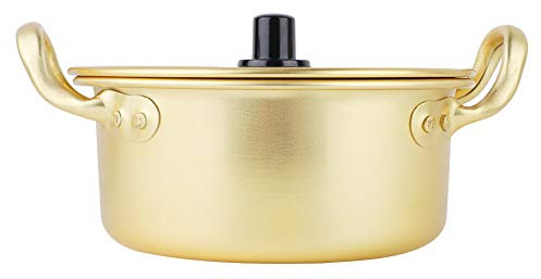 microwaveodle Pot, Korean Yellow Aluminum Stockpot Noodles Pot for Lunch (16cm)