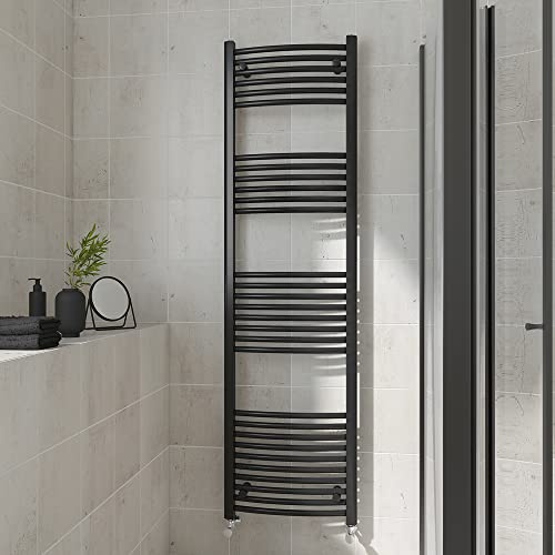 Warmehaus Curved Heated Towel Rail Black Bathroom Radiator 1800x500mm | Contemporary Ladder Style Radiator for Bathrooms, Central Heating, Wall Mounted Towel Warmer, Durable Finish