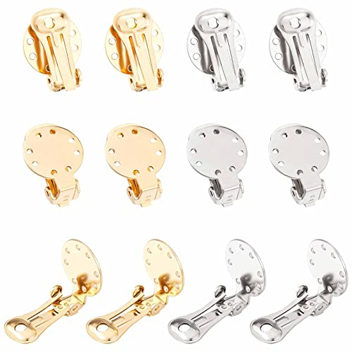 SUNNYCLUE 1 Box 20 Stück 2 Farben Ohrclips Zubehör Runde Flache Rückseite Ohrringclips Edelstahl Ohrringkonverter Nicht Durchbohrte Ohrringeinstellungen Für Frauen Erwachsene Schmuckherstellung DIY Ha