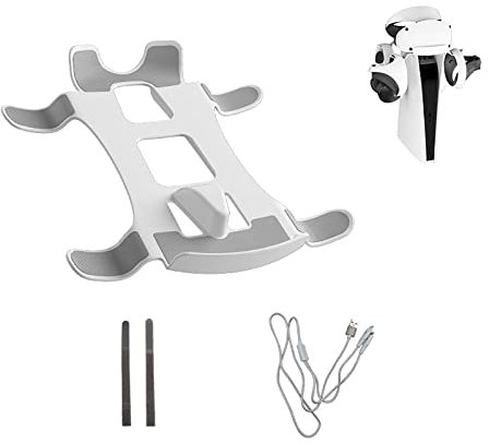 VR Storage Stand Compatible with PS5 VR2 VR Headset and Touch Controllers, VR Display Holder Stand with 2 in 1 Charging Cable