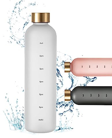 bituocs Borraccia da 1 l, bottiglia d'acqua a prova di perdite, senza BPA, per lo sport, per bicicletta, campeggio, yoga, palestra, colore bianco