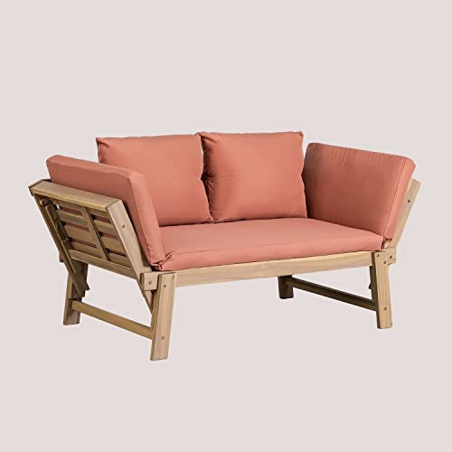 SKLUM Verstellbares 3-Sitzer Outdoor Sofa aus Akazienholz Guille Rote Dachziegel