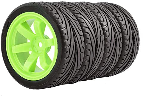 KEEDA 4PCS 1:10 RC Reifen und Kunststoff Räder Felgen für 1/10 HSP HPI Tamiya RC auf Straße Touring Racing Drift Auto (Grün)