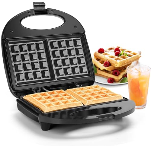 Aigostar Waffeleisen mit Antihaftbeschichtung, Waffelmaker für 2 belgische Waffeln, tiefer Form, automatische Temperaturregelung, Cool-Touch-Griff, Anti-Rutsch-Füßen, 750W, Edelstahl, BPA-frei