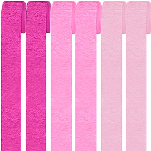 6 Rollen Bunt Krepppapier,Regenbogen kreppbänder Hintergrund Luftschlangen Papier Rainbow Crepe Paper Bastelkrepp für Party Dekoration und Handarbeiten Papierkunst (3 Stile Rosa)