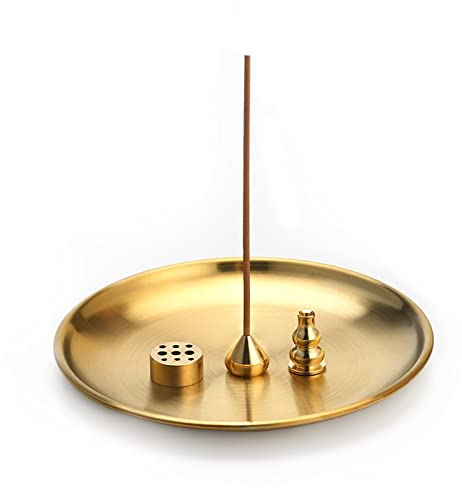 qingmeng Porte-encens 4 en 1 - Support pour Encens - En laiton - 9 trous - Brûleur d'encens - Accessoire de méditation