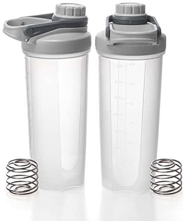 EYMPEU Shaker-Flasche, BPA- und phthalatfrei, solider Schraubdeckel, auslaufsicher, spülmaschinenfest, für Proteinmischungen, 680 ml, klares Grau, 2 Stück