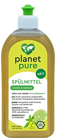PLANET PURE Spülmittel Limette & Verbene spült mit Hoher Fettlösekraft 500 ml