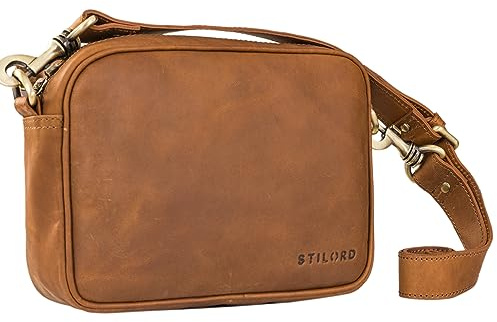 STILORD Tamika Leder Handtasche Damen Mittelgroß Vintage Crossbody Bag Damen Echtleder mit Breitem Gurt Umhängetasche für Frauen Mittelgroß aus echtem Leder Farbe:cognac - braun