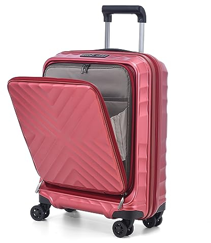 RMW Carry on Suitcase 20-Inch with Laptop Compartment, ABS+PC Hardshell Spinner Trolley for Lightweight 4 Wheels Cabin Luggage with TSA Locks,Expandable Hand Luggage Suitcase (Red Wine)