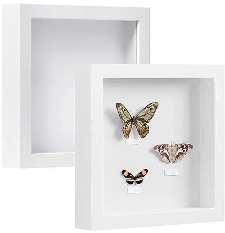 EUGAD 2er Pack 3D Bilderrahmen zum Befüllen, Objektrahmen 20x20 cm, tiefer Rahmen für Objekte bis 3 cm, Holzrahmen Collage mit Papier-Passepartout, Weiß