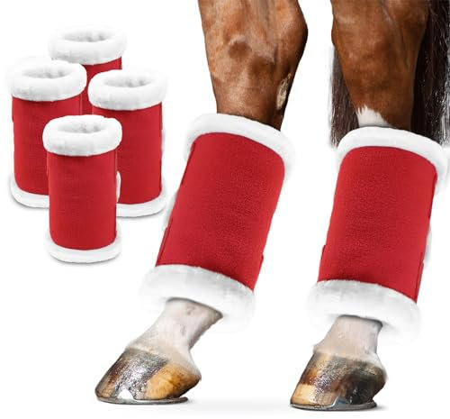 NRTFE Fleece Pferd Wraps für Weihnachten Reitsport Rot Weihnachtsmann Reiter Dekoration Urlaub 4 Stück