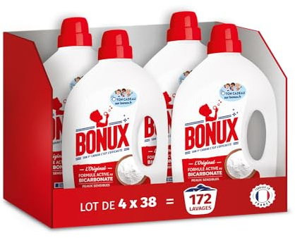 Bonux - Pack 4 Lessives Liquides L'Original | Peaux Sensibles | Nettoyage en Profondeur | Linge Blanc & Couleur | 4 x 50 Lavages