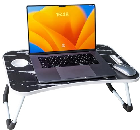 Laptop Schreibtisch, Laptop Betttisch mit klappbaren Beinen & Tassenschlitz, Lesehalter Notebook Ständer Frühstück Betttablett Buchhalter für Sofa, Bett, Terrasse, Balkon (Schwarz-3)