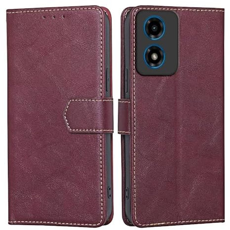 RankOne Coque pour Motorola Moto E14 / G04S / G04 / G24 / G24 Power (6.5 inches), Coque Etui Protection Housse Premium en Cuir PU - Rouge