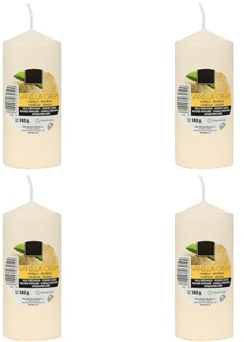 4 Stück Duftkerze Duft Vanillecreme, Beige Stumpenkerzen 11x4.7cm, Duft Stabkerzen 25 Stunden Verbrennung