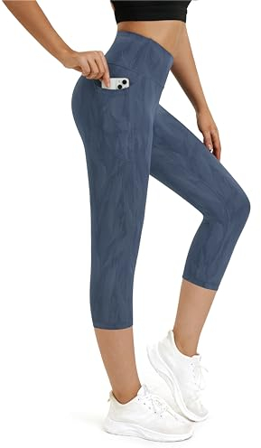 Buepeara Damen Yoga Leggings mit Taschen, High Waist Sporthose Tights Laufhose Fitnesshose Yogahose 02 L