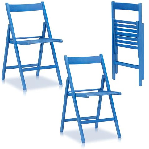 KHG 2er Set Klappstühle Holzstuhl Buche Blau, Esszimmerstuhl klappbar platzsparend, Balkonstuhl Massivholz lackiert, 45 x 79 x 50 cm Besucherstuhl, Gästestuhl