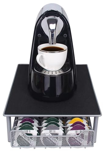 Willonin Support pouvant contenir 60 capsules empilables,Porte-dosettes Tassimo, Rangement Porte Capsules de Café, Étagère à tiroir filet, Organisateur de Dosettes. (28*42*9.5cm,Argent noir)
