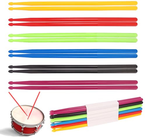 12 pares de baquetas, baquetas de batería 5A de alta calidad, antideslizantes, perfectas para práctica, rendimiento y relajación, disponibles en 6 colores vibrantes KUKLIPJIM