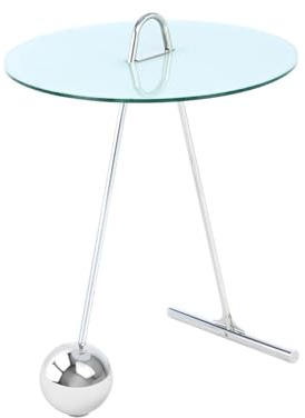 Qiyano Beistelltisch rund toller Standfuß Pendel-Design Edelstahl Glas Marmoroptik tragbar filigran modern Design Wohnzimmer Couch Vorraum Nachttisch Pflanzenständer Höhe: 60 cm Farbe: Silber/Weiß