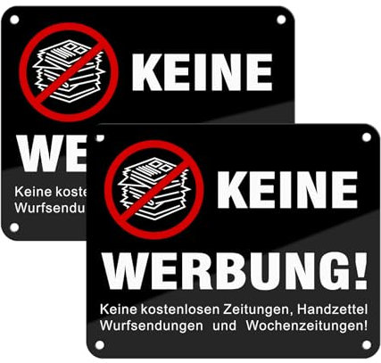 Sinmao Keine Werbung Aufkleber Metall Alu selbstklebend 15x12cm, Keine kostenlosen Zeitungen, Handzettel, Wurfsendungen und Wochenzeitungen Schwarz Reflektierend 2er-Pack