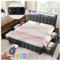 Bett 180x200 mit LED und USB, Polsterbett 180x200cm mit 4 Schubladen und Kopfteil, Doppelbett mit Stauraum und Lattenrost aus Holz, Stauraumbett Jugendbett Modernes Bettgestell -Grau