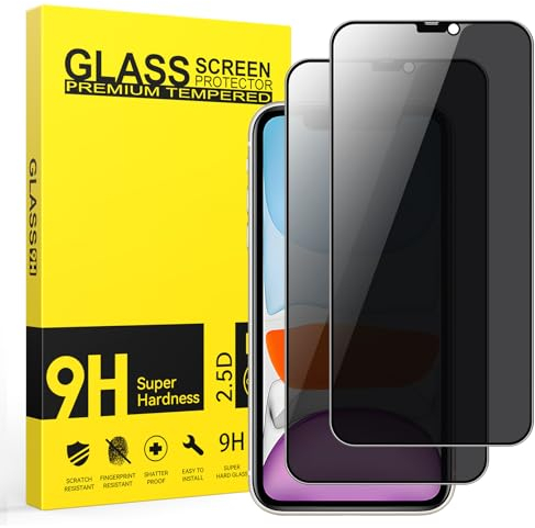 Niphabe 2 Stück Panzer Schutz Glas kompatible mit iPhone 11/XR Schutzfolie, Anti Spy Schutzfolie, 9H Härte Full Screen, Privacy Displayschutz, Kratzfest–Bläschenfrei, Ultra-klar.