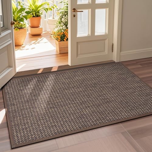 LEKEEPGO Fussmatte Innen 90 x 150 cm, rutschfest Fußmatte, waschbar Schmutzfangmatte, Dünn Türmatte Saugstarke Eingangsteppich, Sauberlaufmatte, Eingangsmatte für Innenbereich, Braun