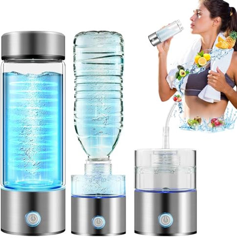 Agrdeed 3 en 1 botella de agua de hidrógeno, generador de agua de hidrógeno de 420ML con tecnología SPE y PEM hacer hasta 1000-5000 PPB, botella de generador de agua de vidrio portátil para viajes a