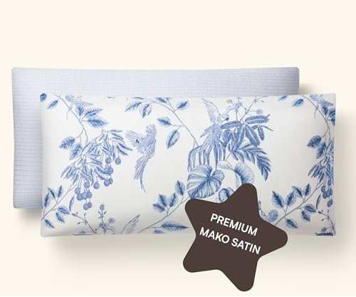 Amqua Mako Satin Kopfkissenbezug 40x80 2er Set Baumwolle| Satin Kissenbezug 80x40| 40x80cm Kissenbezug Blumen weich wie Seidenkissenbezug 40x80| Kissenbezug 40x80 Mako Satin 40x80cm Arisa