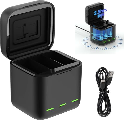 VIDIFY Battery Charger for GoPro Hero 13 Black, Triple Slot USB Charging Case with Type-C Cord Batteries Carry Case Fully Compatible with Original Go Pro 13 Accessories