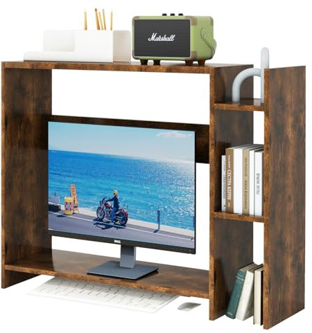 IBUYKE 2-Tier Desktop Bookshelf 94cm Desk Shelf Organiser Computer Monitor - Space-Saving Display Organizer for Dorm Home Office Black TMZ008H