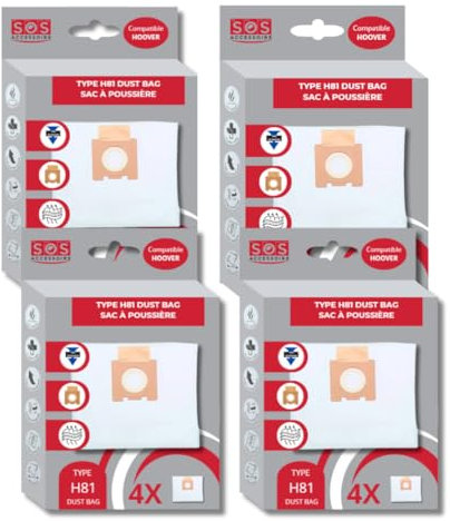 SOS Accessoire Hoover H81 Sacs pour Aspirateur - Originaux - Microfibre - Capture Poussière Fine - Compatibles Telios Extra - 4 Pièces (1) Aspirateur SOS ACCESSOIRE