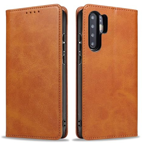 LBH Handyhülle Smartphone-Hülle für Huawei P30 Pro Klapphülle Magnetverschluss Kartenfächer Geldfach Standfunktion Case Etui Rundumschutz Schutzhülle Hellbraun