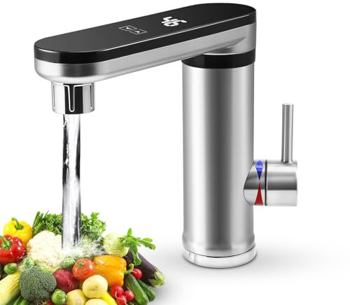 Instant Hot Water Tap, Stainless Electric Faucet Heater, 3000W Hot Water Heater Faucet with LED Display, Instant Electric Heating Faucet for Home Kitchen Bathroom