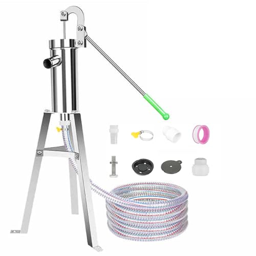 Hand Well Pump Stainless Steel Manual Water Pump,Handheld Press Suction Pump Groundwater For Wells Up To 8m/26ft Deep,with Full Set Of Accessories(Size:Well Pump+10m/32.8ft Pipe+58cm/22.8'' Stand)