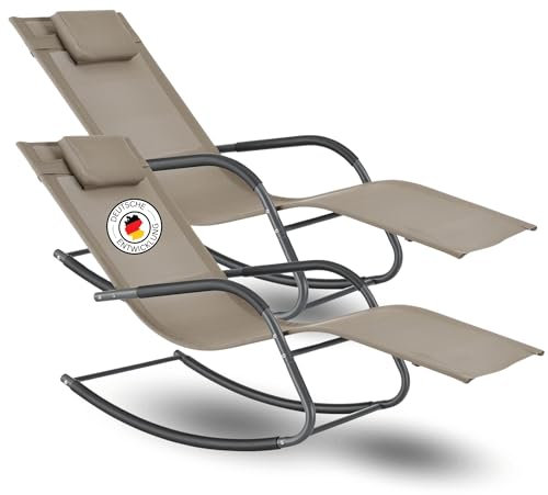 DELUKE® 2er Set Schaukelliege Outdoor Simba - Mit Kopfkissen | Liegestuhl Garten Sonnenliege Poolliege Strandliege Gartenliege 147x63x89cm, Beige